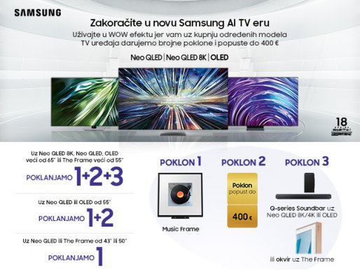 Zakoračite u novu Samsung AI TV eru: pokloni i popusti uz kupnju novog Samsung TV-a!