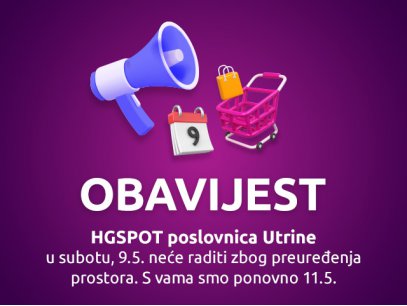 Obavijest za poslovnicu Utrine - 9.5.2026.