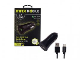 Auto punjač MAXMOBILE SC-106 QC 3.0, 18W quick charge + kabel USB-C, crni
