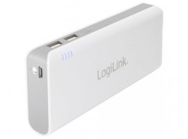 Prijenosna baterija LOGILINK, 12500 mAh, 5V/2.1A, 2xUSB, sa svjetiljkom, bijela