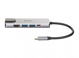  USB-C HUB D-LINK DUB-M520, 5 u 1, USB-C na 2x USB 3.0, 1x USB-C, 1x HDMI, 1x GLAN