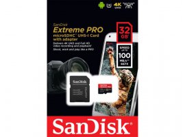 Memorijska kartica microSDHC 32 GB SANDISK Extreme Pro, Class10 A1 UHS-I U3 V30, 100 MB/s + SD adapter (SDSQXCG-032G-GN6MA)