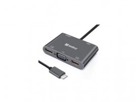 Docking stanica SANDBERG, USB-C na 2xHDMI, 1xVGA, USB, PD