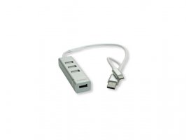 USB-C HUB ROLINE 4-porta USB2.0, USB Tip-A + USB-C kabeli, 0.3m
