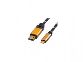 Kabel ROLINE GOLD USB-C(m) 3.1 Gen2 na USB-A(m) 3.1 Gen2, 1m, crno/zlatni
