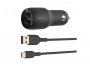Auto punjač BELKIN, brzo punjenje, Dual USB-A, 24W, Type C – USB A 1m kabel, crni
