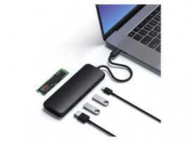  USB-C HUB SATECHI Aluminum Hybrid Multi-Port (1xSSD utor, 2x USB 3.1, 1x HDMI 4K), crni (ST-UCHSEK)