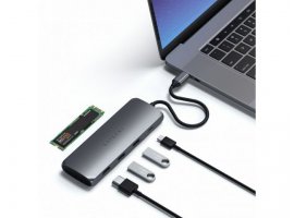  USB-C HUB SATECHI Aluminum Hybrid Multi-Port (1xSSD utor, 2x USB 3.1, 1x HDMI 4K), sivi (ST-UCHSEM)