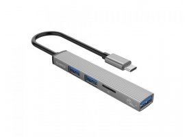  USB-C HUB ORICO AH-12F, USB 3.0, 2x USB 2.0, TF, 0.15m, aluminij, sivi 
