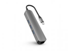  UBS-C HUB HYPER HyperDrive Tube, za Macbook, Chromebook, PC, HDMI, 3xUSB-A, Ethernet, USB-C PD, sivi