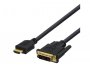 Video kabel DELTACO HDMI (m) na DVI-D (m), 2m, pozlaćeni konektori, crni