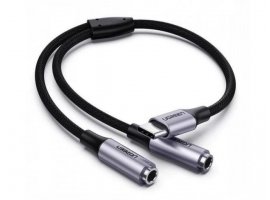  Audio adapter UGREEN, USB-C (m) na 2x3.5mm (ž), 0.25m, sivi