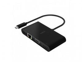  USB-C HUB Belkin Multimedia + Charging Adapter, GBE, HDMI, VGA, USB-A, 100W, crni