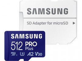 Memorijska kartica microSDXC 512 GB SAMSUNG PRO Plus, Class10 A2 UHS-I U3 V30, R/W 180/130 MB/s + SD adapter (MB-MD512SA)