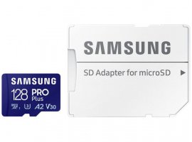 Memorijska kartica microSDXC 128 GB SAMSUNG PRO Plus, Class10 A2 UHS-I U3 V30, R/W 180/130 MB/s + SD adapter (MB-MD128SA)