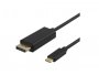 Video kabel DELTACO USB-C - DisplayPort cable, 4K UHD, gold plated, 1m, crni