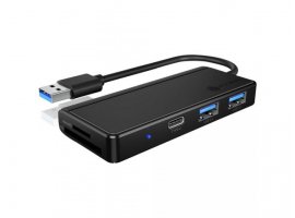  USB HUB ICY BOX IB-HUB1423CR-U3,  USB-A 3.0 na 2x USB-A 3.0, 1x USB-C, 1x SD, 1x microSD, plastic, crni