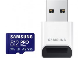  Memorijska kartica microSDXC 512 GB SAMSUNG PRO Plus, Class10 A2 UHS-I U3 V30, R/W 180/130 MB/s + čitač kartica (MB-MD512SB)