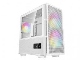  Kućište DEEPCOOL CH360 Digital WH ARGB, mini tower, LCD, tempered glass, 1x USB Type-C, 1x USB 3.0, 2x 14cm ARGB, 1x 12cm ARGB ventilator, bez napajanja, bijelo