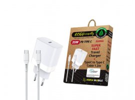 Zidni punjač MAXMOBILE, PD, Super brzo punjenje 2U1, TYPE-C+KABEL, TR-349006,GRS,ECO35W