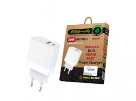  Kućni punjač MAXMOBILE, PD, QC3.0, DUO TYPE C 30W+USB 18W, TR-361009, GRS, ECO
