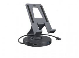  Stalak za tablet ICY BOX IB-TH100-DK, do 11", podesivi, USB-C 3.2 na 1x HDMI 2.0, 1x USB-C 3.2, 1x USB-C PD 100 W, 2x USB-A 3.2, 1x SD/microSD, 1x 3.5 mm, aluminij, crni