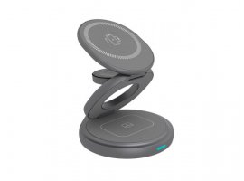  Bežični punjač ICY BOX IB-SH101-CH, 3u1, za mobitel (15 W), pametni sat (2.5 W) i bežične slušalice (3 W), aluminij, sivi