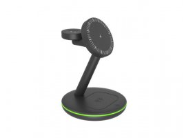  Bežični punjač ICY BOX IB-SH102-CH, 3u1, za mobitel (10 W), pametni sat (2.5 W) i bežične slušalice (3 W), crni