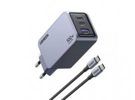 Zidni punjač UGREEN Nexode Pro, 100W, 1x USB-A, 2x USB-C, sivi
