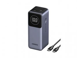  Prijenosna baterija UGREEN 12000mAh, 100W, QC 3.0, s digitalnim zaslonom, 2x USB-C, 1x USB-A, siva