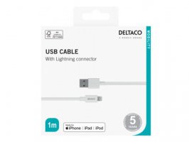 Kabel DELTACO Lightning(m) na USB-A(m), 1m, Apple C189 chipset, MFi, FSC-labeled packaging, bijeli