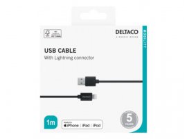 Kabel DELTACO Lightning(m) na USB-A(m), 1m, Apple C189 chipset, MFi, FSC-labeled packaging, crni