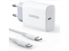  Kućni punjač UGREEN 50698, 20W, QC 4.0, PD 3.0, 1x USB-C + USB-C na Lightning kabel, 1m, bijeli