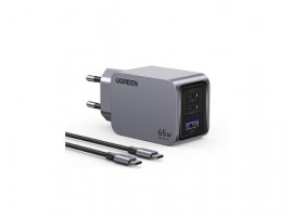  Zidni punjač UGREEN Nexode Pro, 65W, QC 4.0, PD 3.0, GaN III, 2x USB-C, 1x USB-A + USB-C na USB-C kabel, sivi