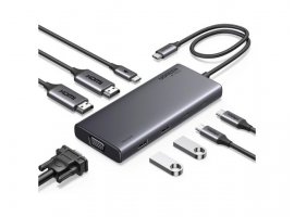  USB-C HUB UGREEN 8u1, 2x USB-C 3.2, 2x USB-A 3.2, 1x USB-C PD 100W, 1x HDMI 4K/60Hz, 1x  HDMI 4K/30Hz, 1x VGA 1080p/60Hz, sivi