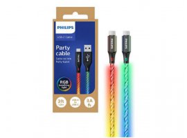  Kabel PHILIPS USB-C na USB-C Party, 1m, 3A, PD 60W, RGB, svjetleći (DLC5130C/00)