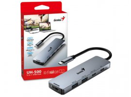  USB-C HUB GENIUS UH-500, 1 x 100W PD IN, 1 x USB Type-C 3.0, 2 x USB Type-A 3.0 (prijenos podataka 5Gbps), 1 x HDMI 4K @ 60Hz, crni