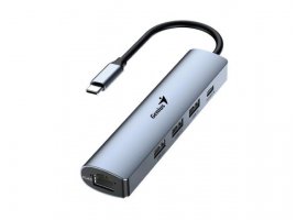  USB-C HUB GENIUS UH-545, 1x Gigabit RJ45, 1x USB Type-C s podrškom za Power (5V 3A) bez prijenosa podataka (Data transfer), 3x USB Type-A (5 Gbps)