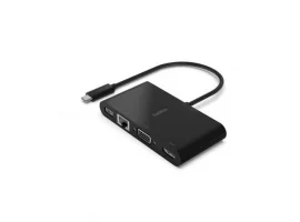  USB-C HUB BELKIN Multimedia Adapter, GBE, HDMI, VGA, USB-A, crni