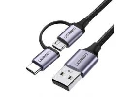 Kabel UGREEN, USB-A(m) na  Micro USB (m) + USB-C(m) braided, 1m