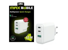  Kućni punjač MAXMOBILE 3UTR2076-QP, 2x USB-C, 1x USB-A, 65W, super brzo punjenje, bijeli