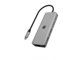  USB-C HUB ICY BOX IB-DK4012-CPD, USB-C 3.2 na 1x HDMI 2.0, 1x HDMI 1.4, 2x USB-A 3.2, 1x USB-A 2.0, 1x SD/microSD 3.0, 1x USB-C PD 100 W, 1x RJ45 Gigabit, aluminij, sivi