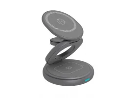  Bežični punjač ICY BOX IB-SH101-CH, 3u1, za mobitel (15 W), pametni sat (2.5 W) i bežične slušalice (3 W), aluminij, sivi