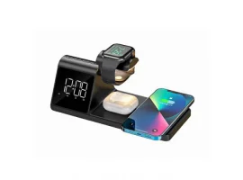  Bežični punjač HAVIT W3042, 3u1, funkcijski sat i budilica, za mobitel (15 W), pametni sat (2.5 W) i bežične slušalice (3 W), crni