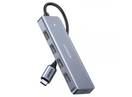  USB-C HUB UGREEN 4u1, USB-C na 4x USB-A 3.0, do 5 Gbit/s, dodatno napajanje, 15cm kabel, sivi