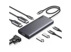 USB-C HUB UGREEN 8u1, 2x USB-C 3.2, 2x USB-A 3.2, 1x USB-C PD 100W, 1x HDMI 4K/60Hz, 1x  HDMI 4K/30Hz, 1x VGA 1080p/60Hz, sivi