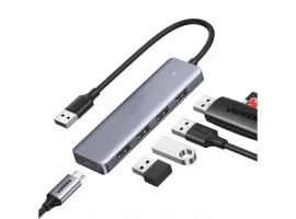  USB HUB UGREEN 50985 4u1, USB-A na 4x USB-A 3.0, do 5 Gbit/s, dodatno napajanje, sivi