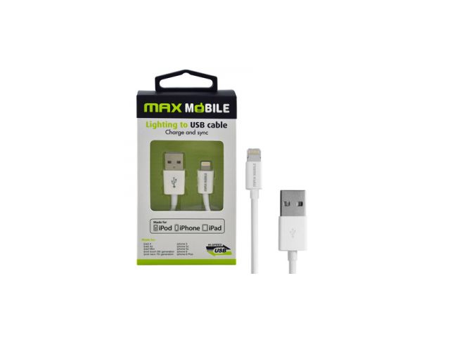 Kabel MAXMOBILE iPhone 5/6, MFI Apple 1m, srebrni