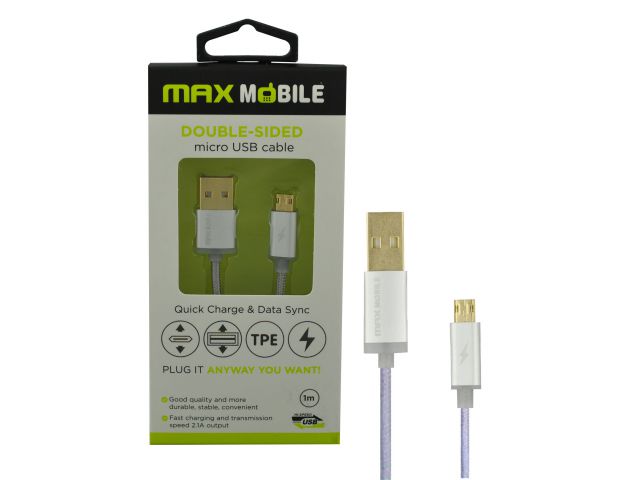 Kabel MAXMOBILE Micro USB(m) na USB-A(m), 1m, Double Sided, srebrni