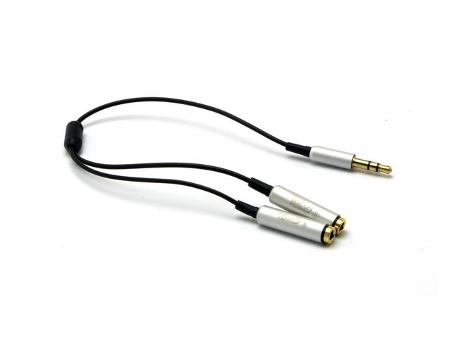 Audio kabel G&BL 6747 3.5mm(m) na 2×3.5mm(ž), 0.2m, crni/srebrni